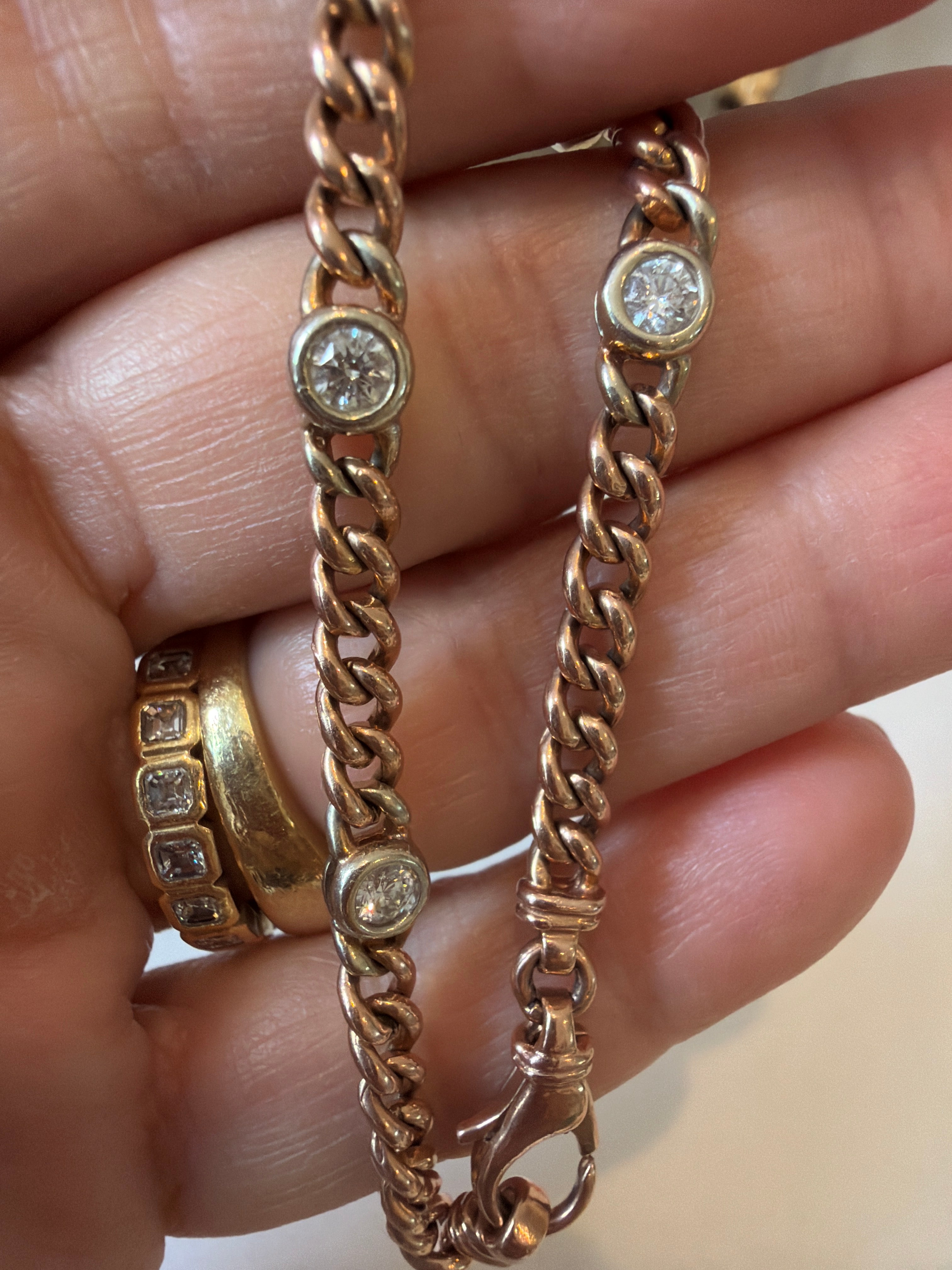 Vintage 14k Rose Gold Diamond Curb Bracelet