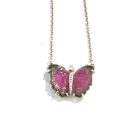 Watermelon Tourmaline Butterfly Necklace