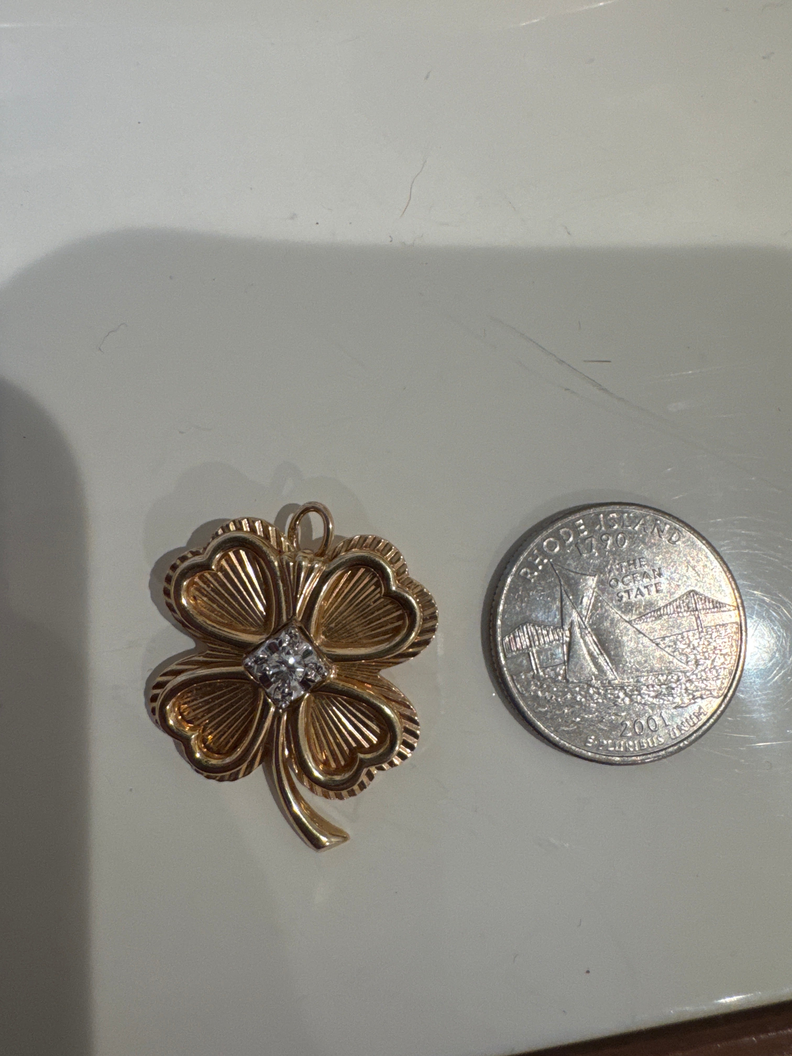 Vintage 14k Diamond Clover Brooch Pendant