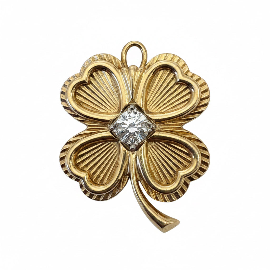 Vintage 14k Diamond Clover Brooch Pendant