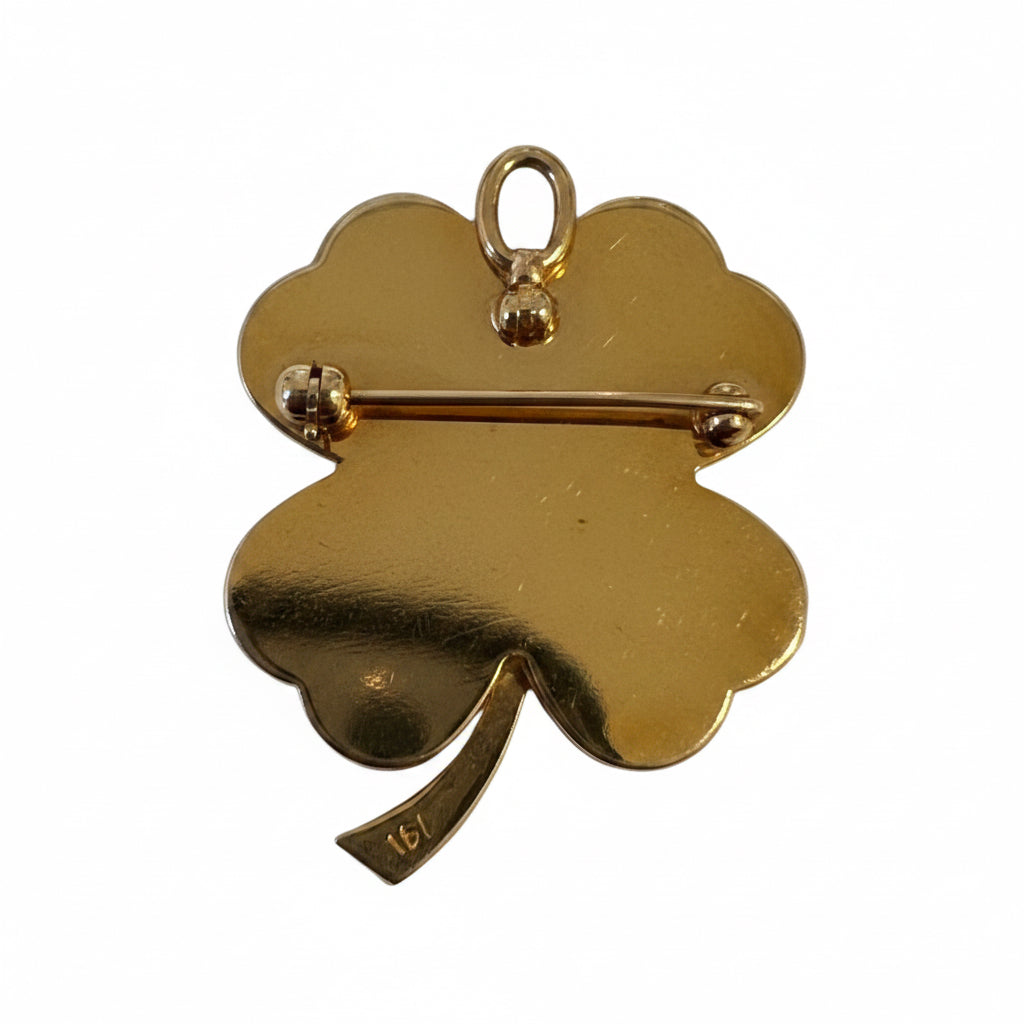 Vintage 14k Diamond Clover Brooch Pendant