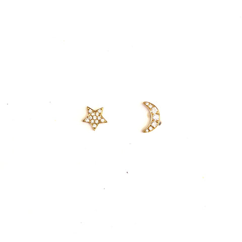 Moon & Star Diamond Earrings - PAIR