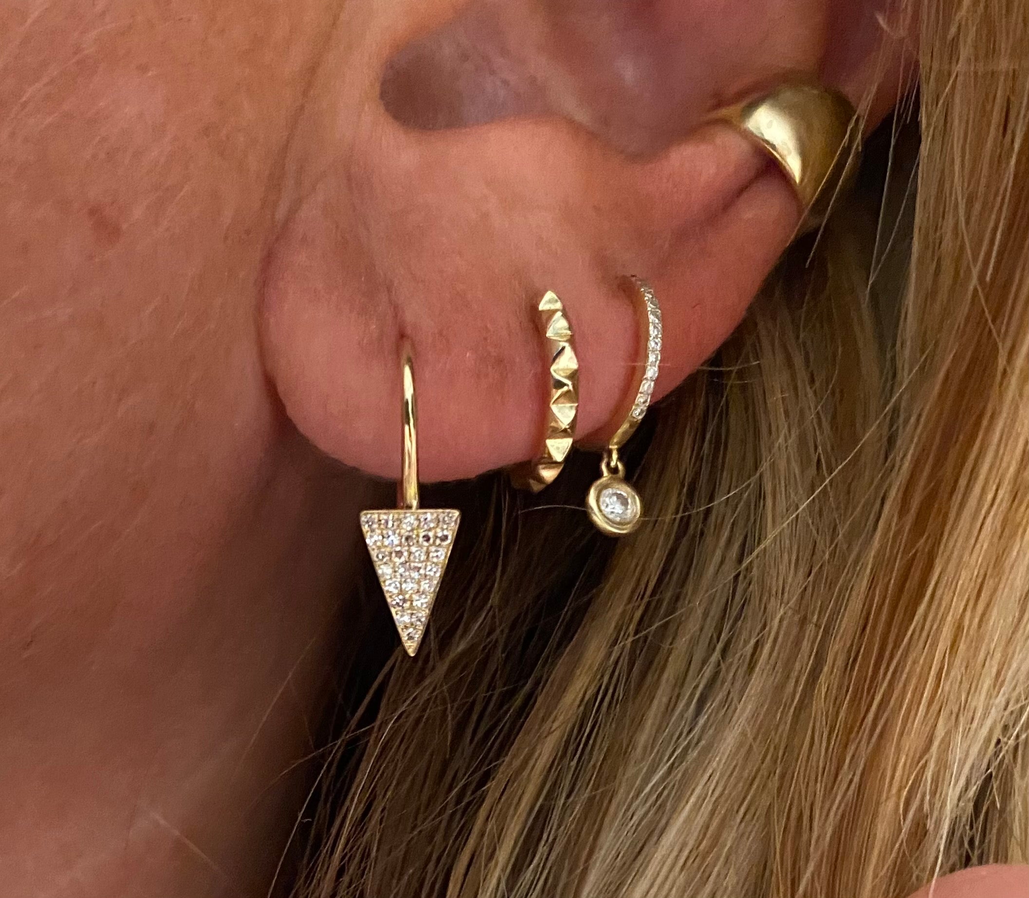 Pave diamond triangle lever back earrings (pair)