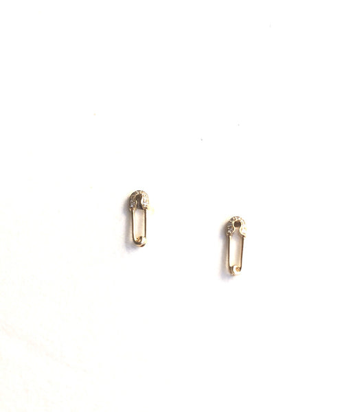 Diamond Safety Pin Stud Earrings - PAIR