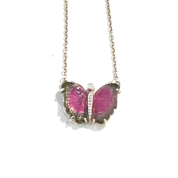 Watermelon Tourmaline Butterfly Necklace