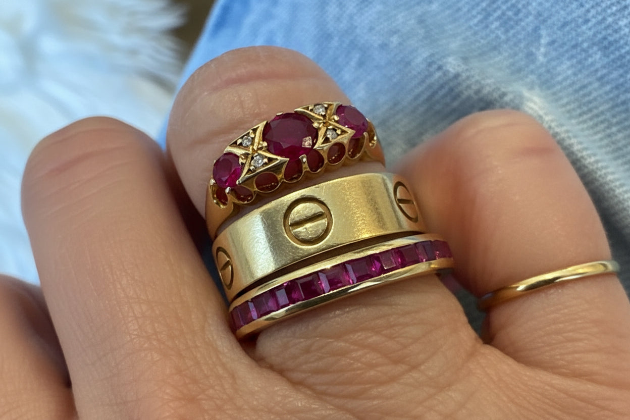 Ruby + Diamond Star Set Ring