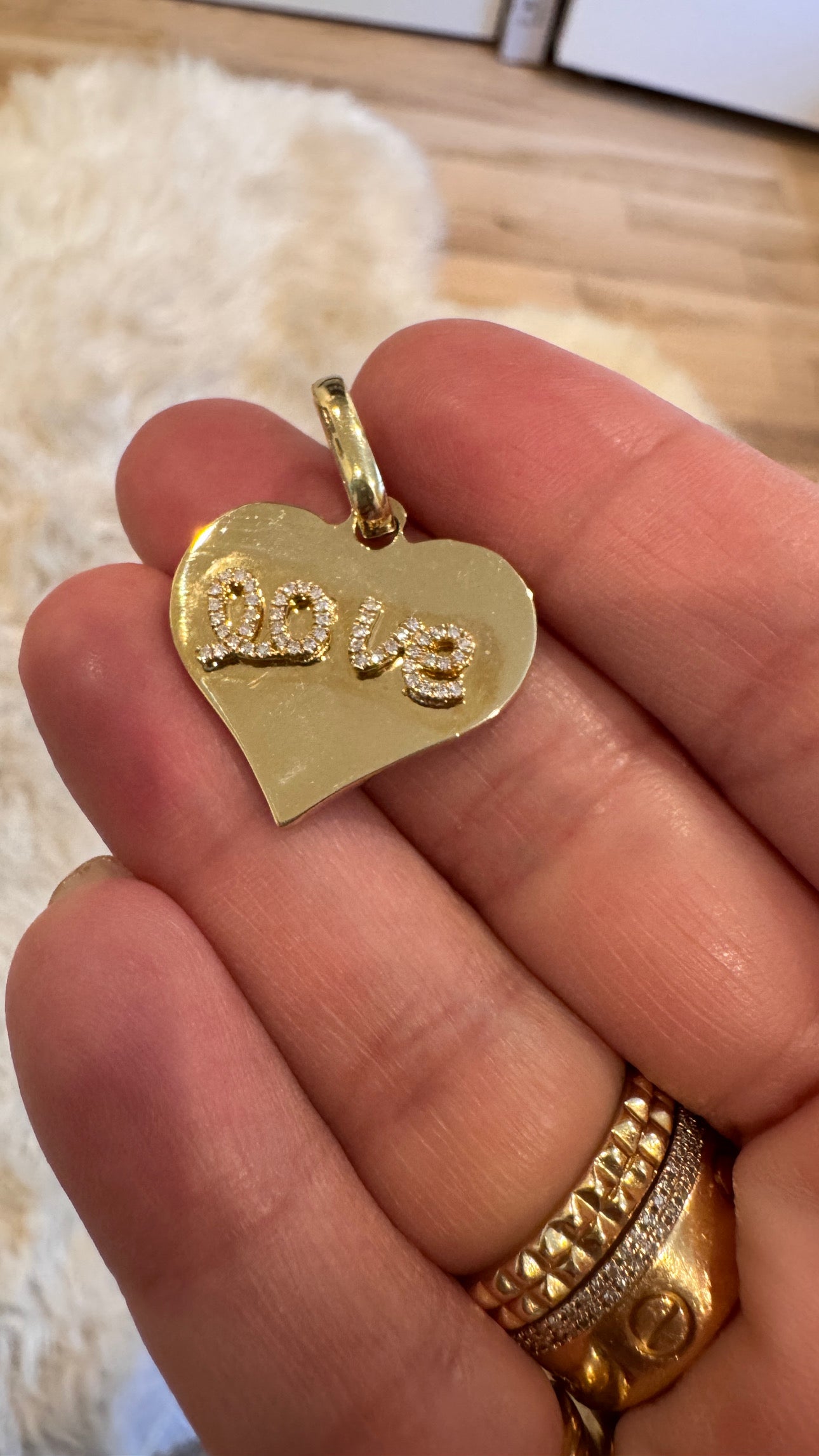 Solid Gold Heart LO VE Charm