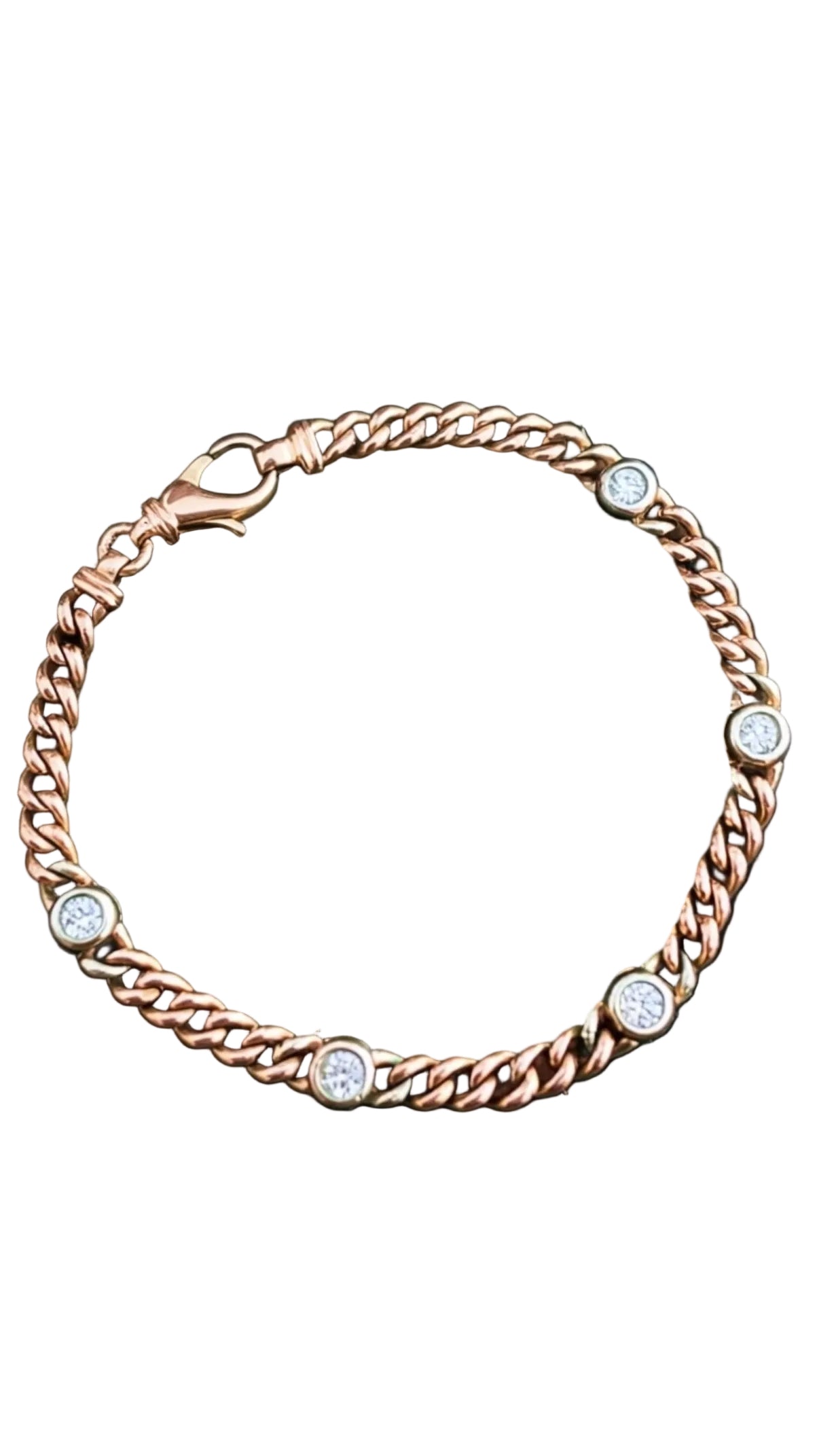 Vintage 14k Rose Gold Diamond Curb Bracelet