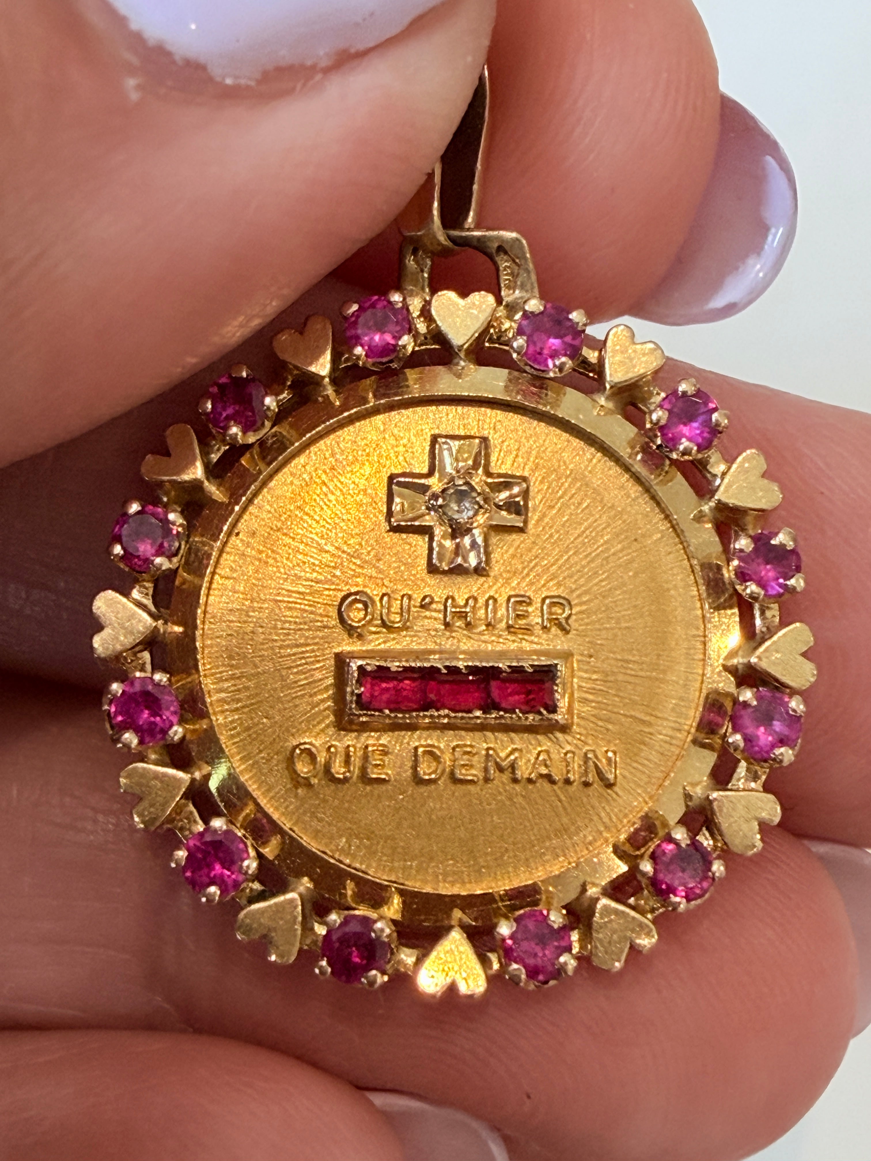 French Ruby and Diamond Heart Augis