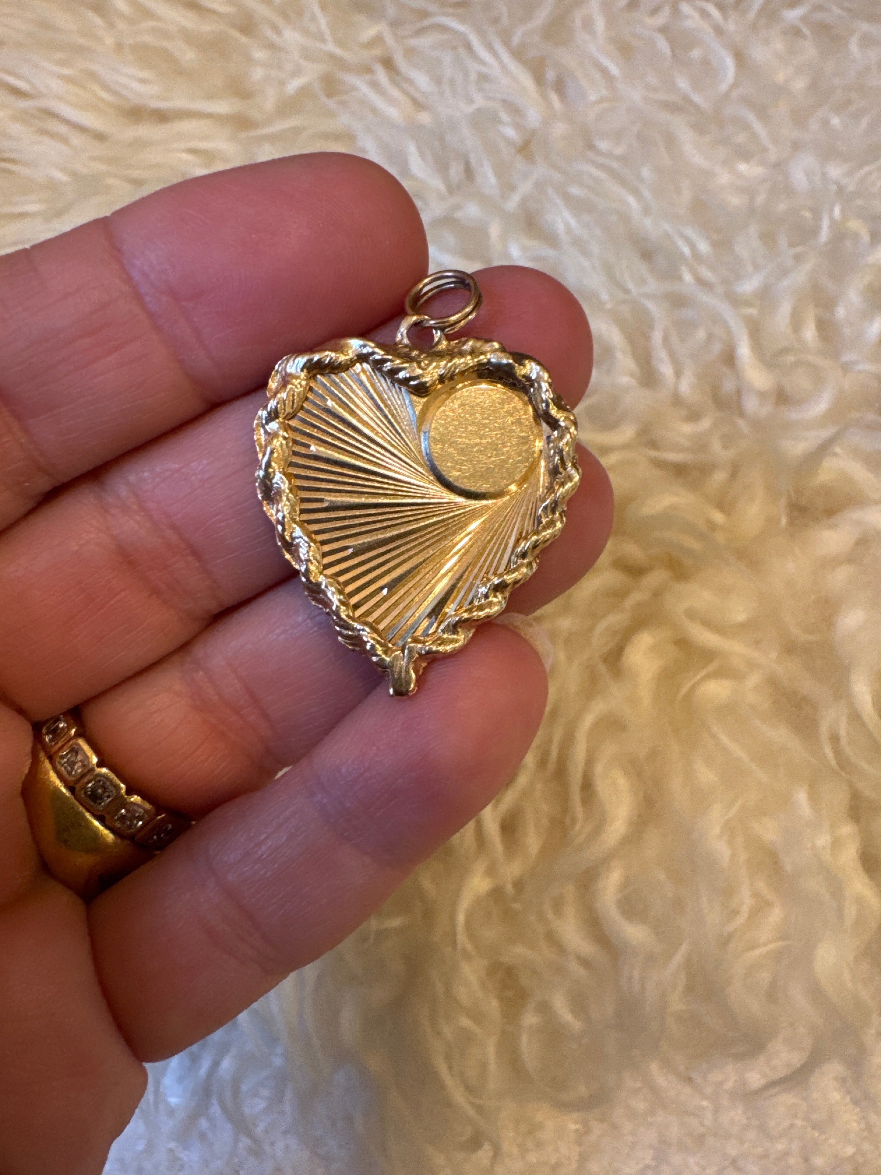 14k Large Engine Turned Heart Pendant