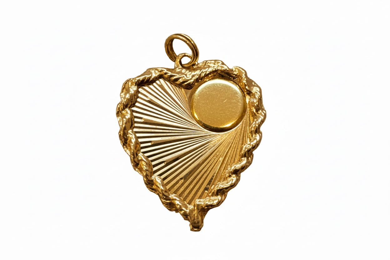 14k Large Engine Turned Heart Pendant