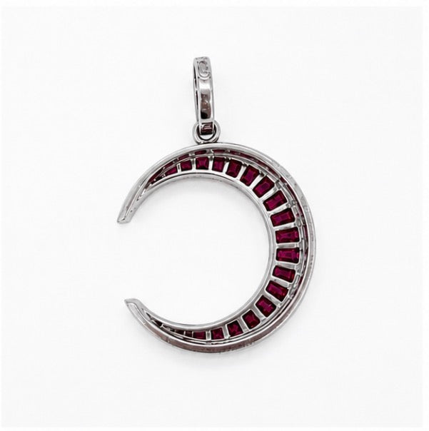 Diamond and Ruby Crescent Moon Pendant