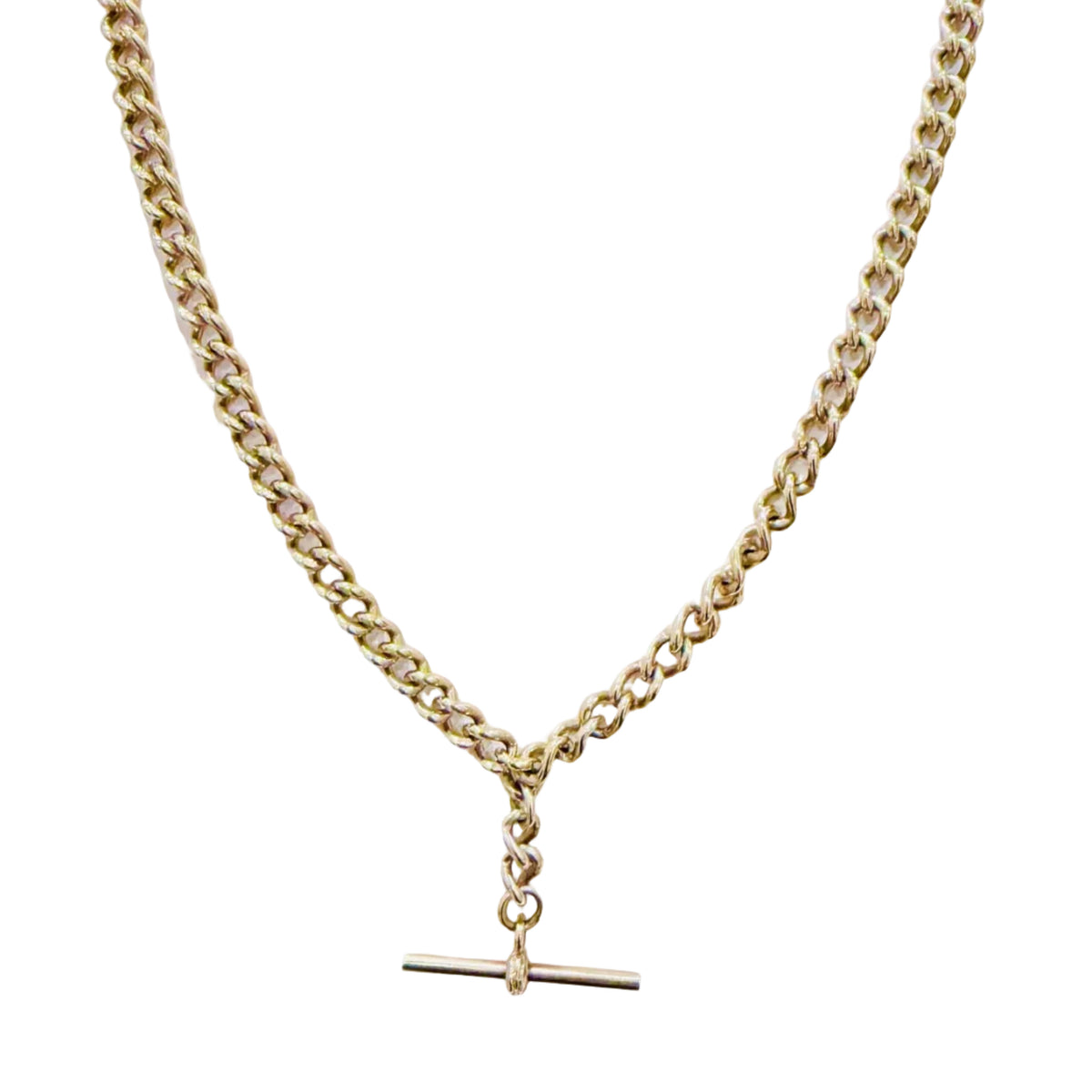 20” Antique English Yellow 9ct Gold Double Dog Clip Curb Chain