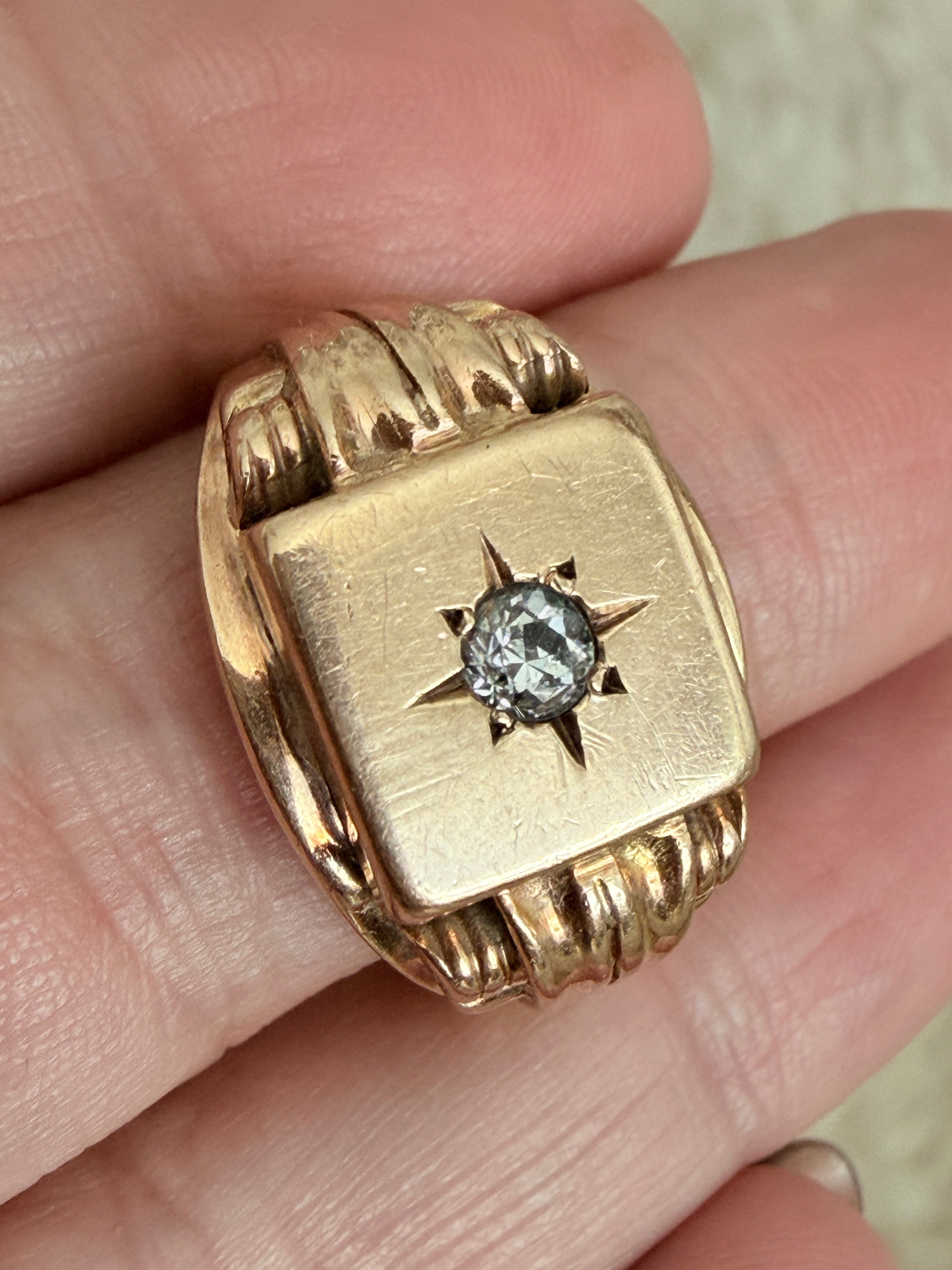 Vintage 9ct Gold Diamond Signet Ring