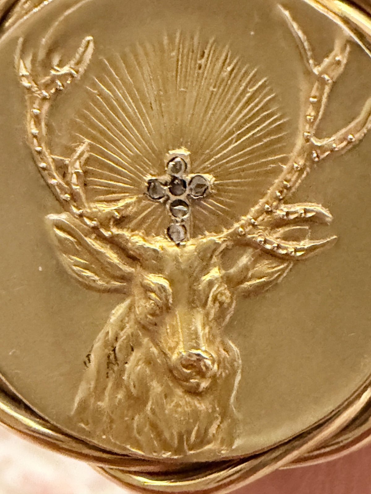 Antique 15ct Gold Stag & Diamond Locket