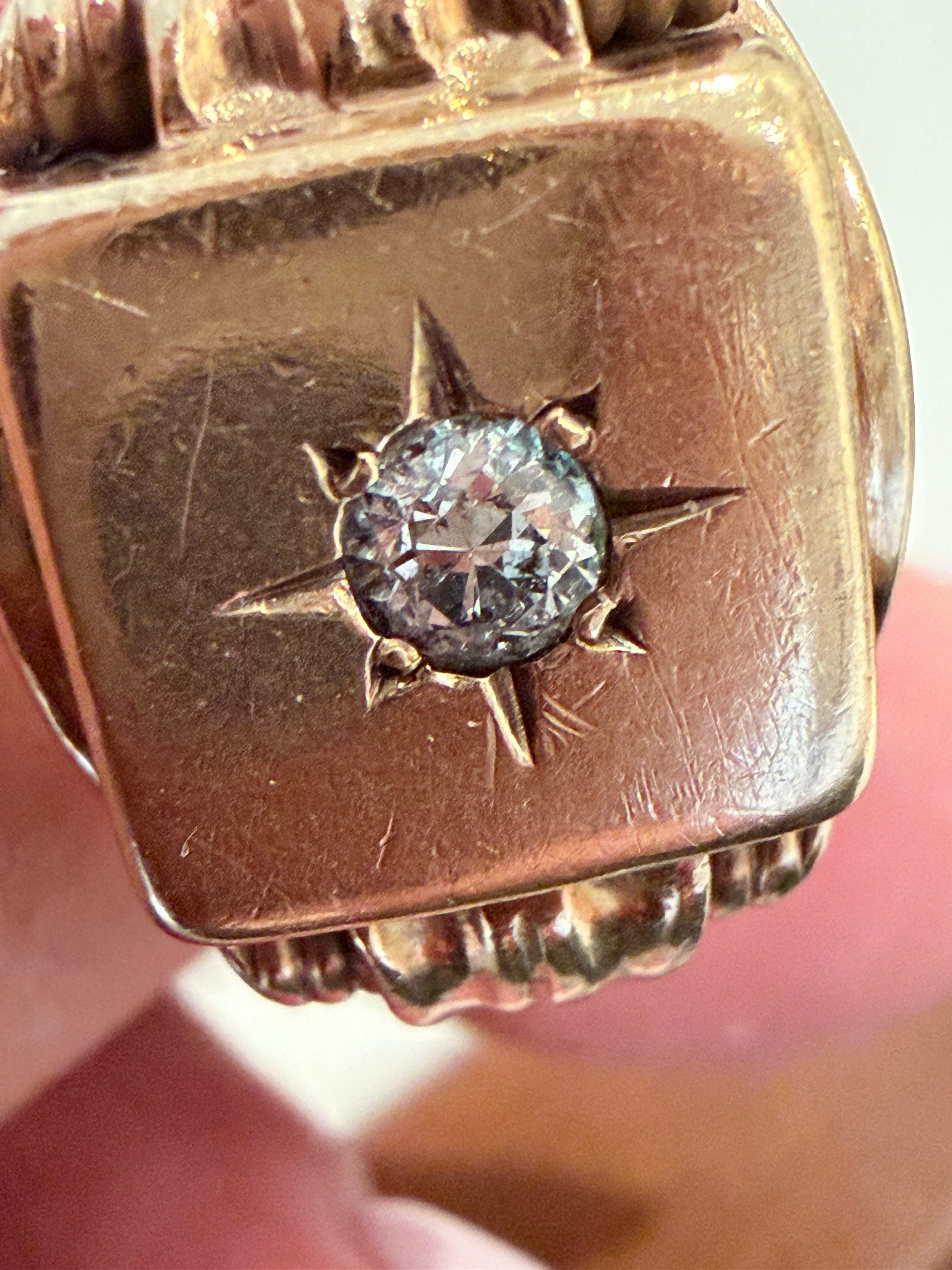 Vintage 9ct Gold Diamond Signet Ring