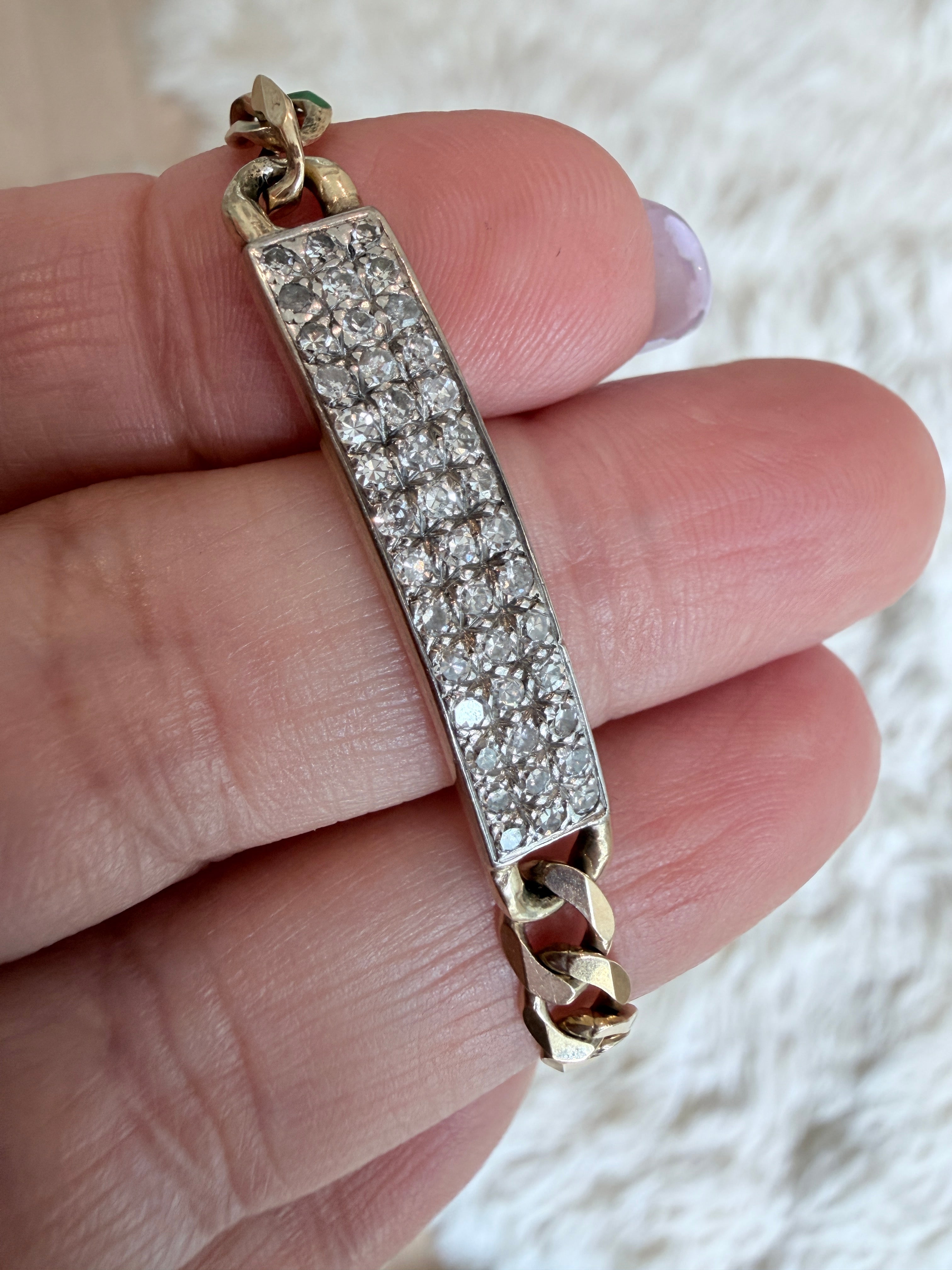 Vintage 9ct Gold & Diamond Curb Bracelet