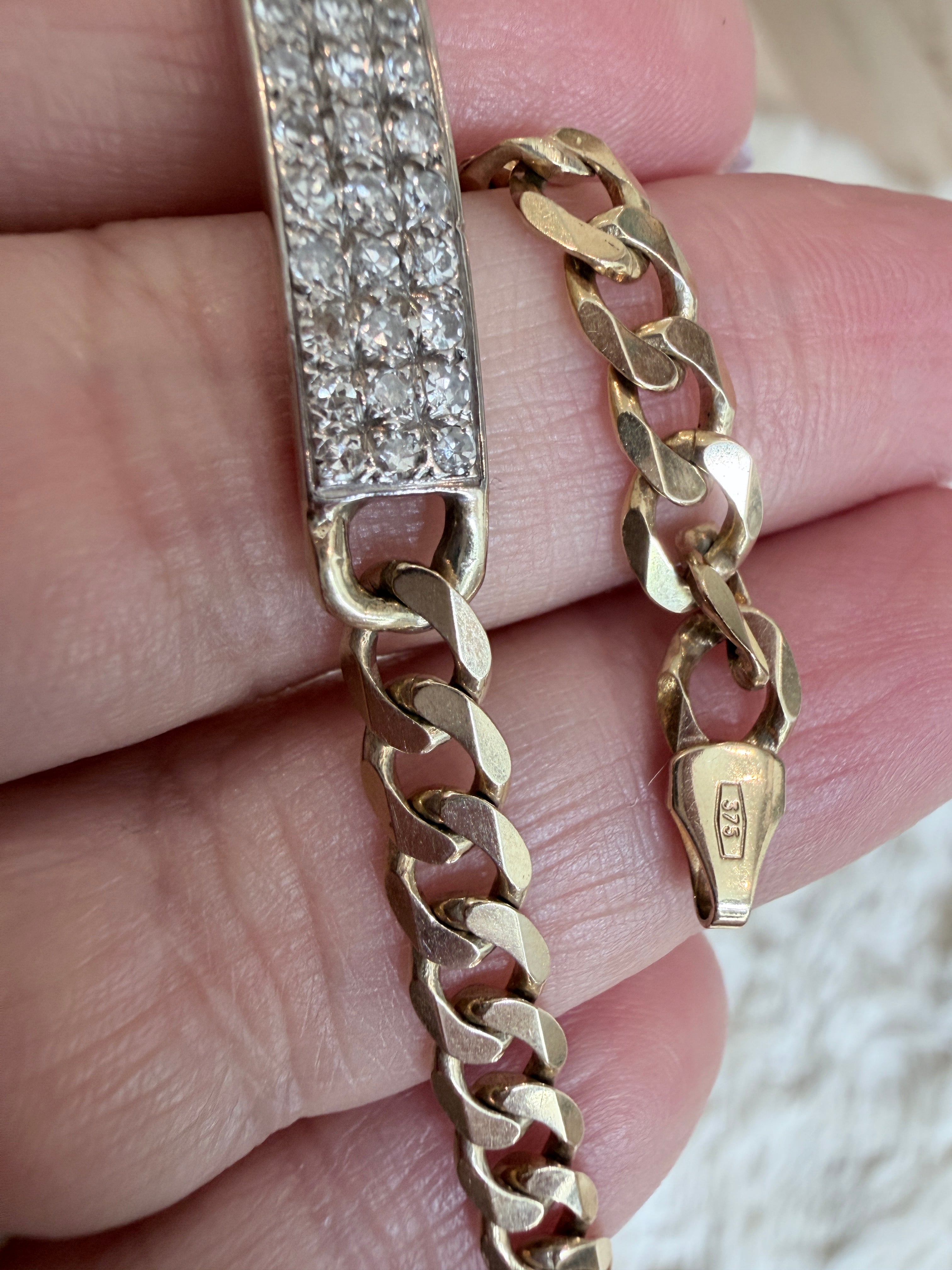 Vintage 9ct Gold & Diamond Curb Bracelet