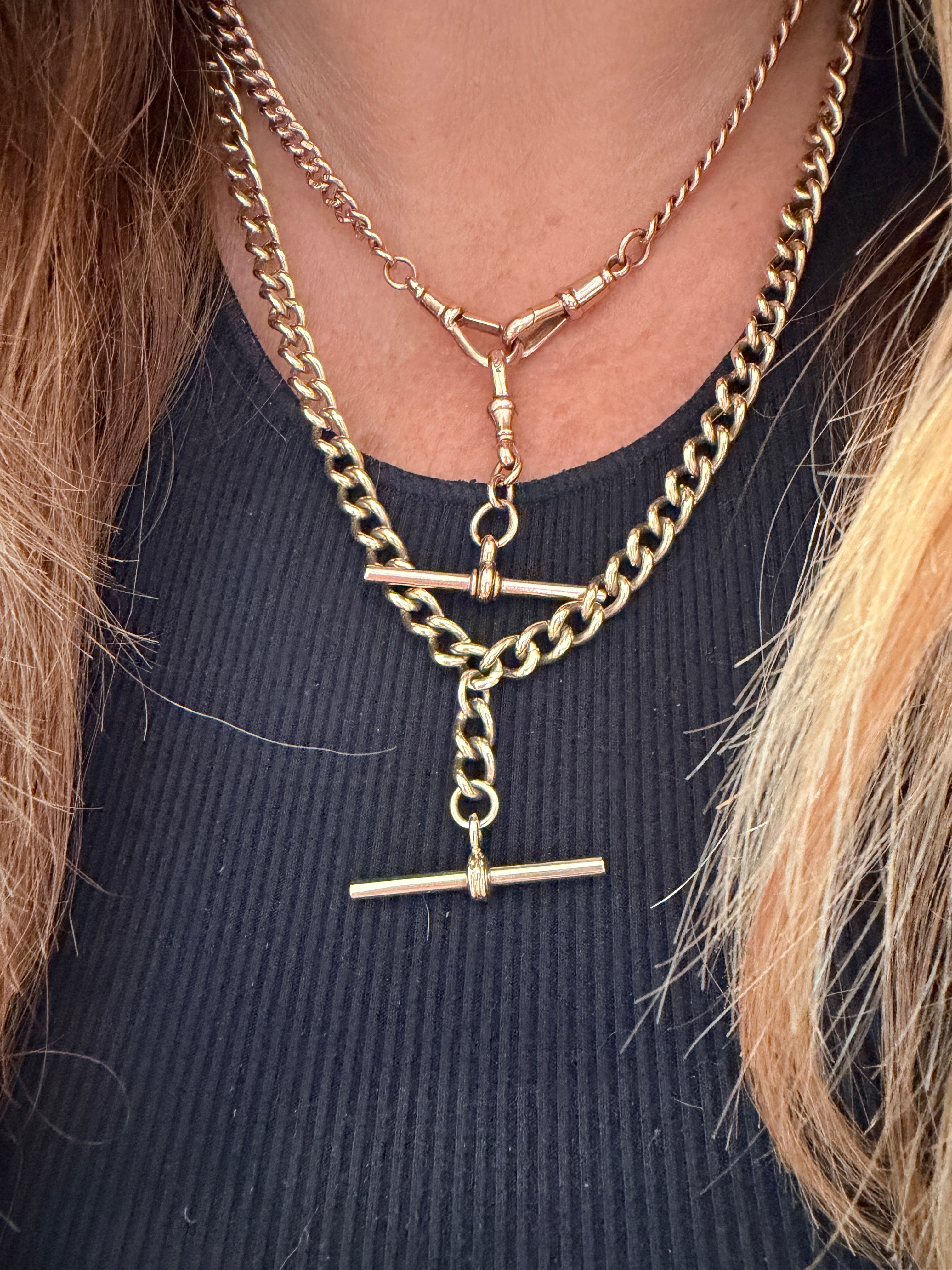 Antique 9ct Gold Graduated Curb Albert Chain, c.1891