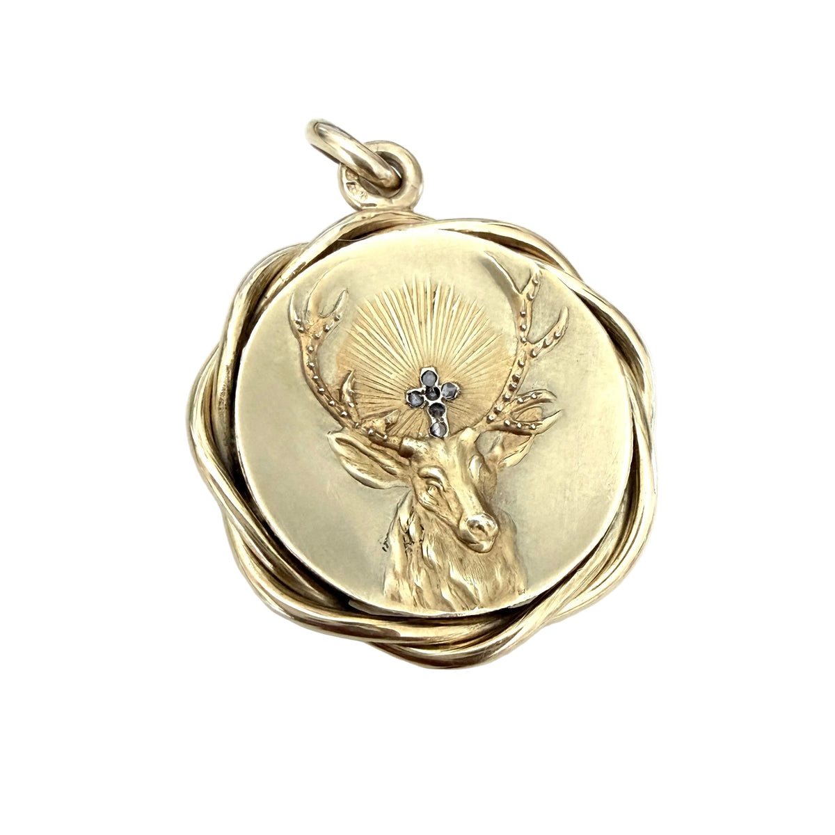 Antique 15ct Gold Stag & Diamond Locket