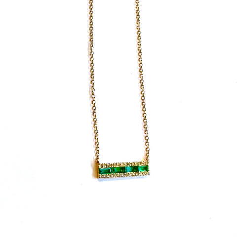 Emerald Baguette Bar Necklace