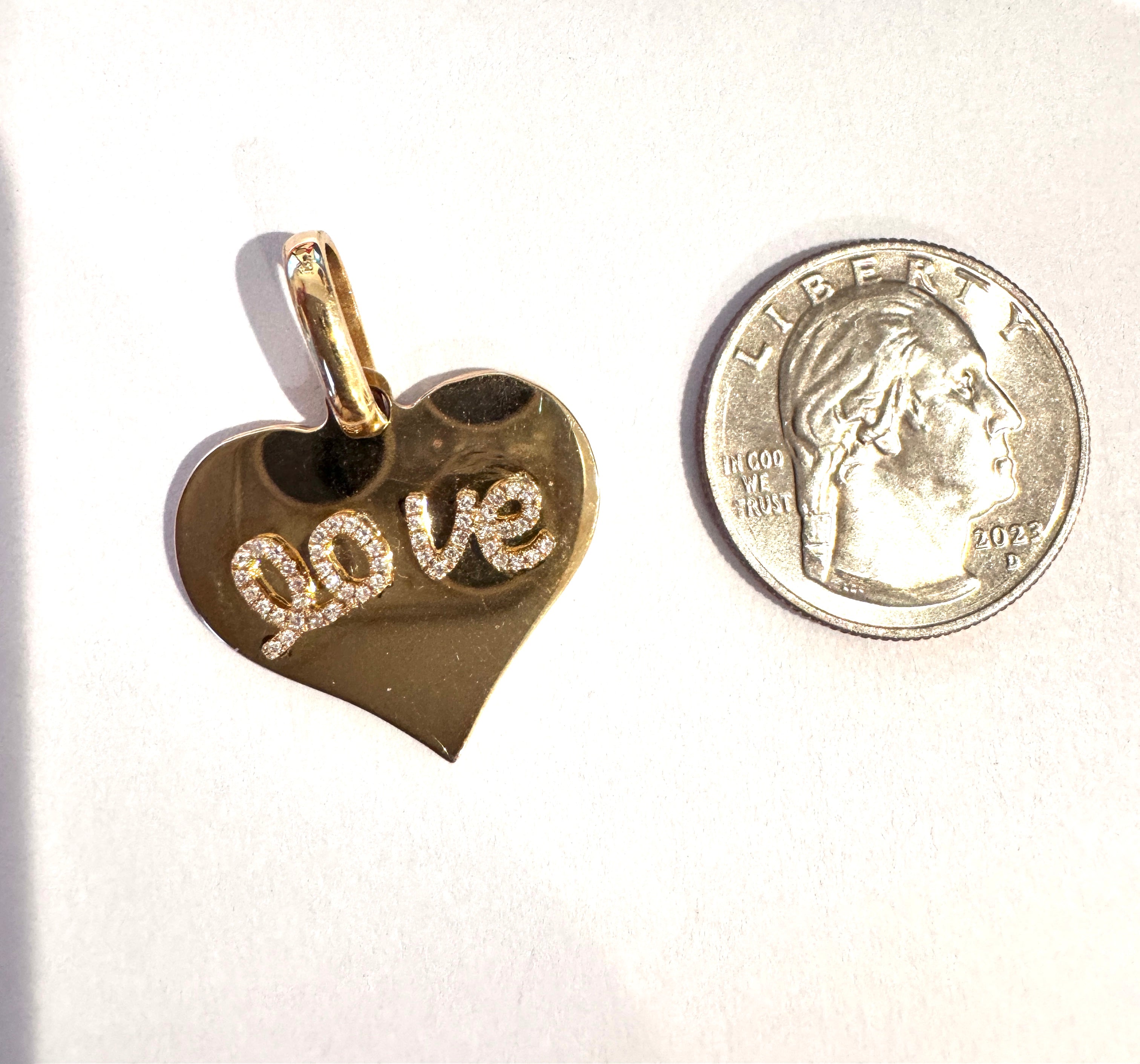 Solid Gold Heart LO VE Charm