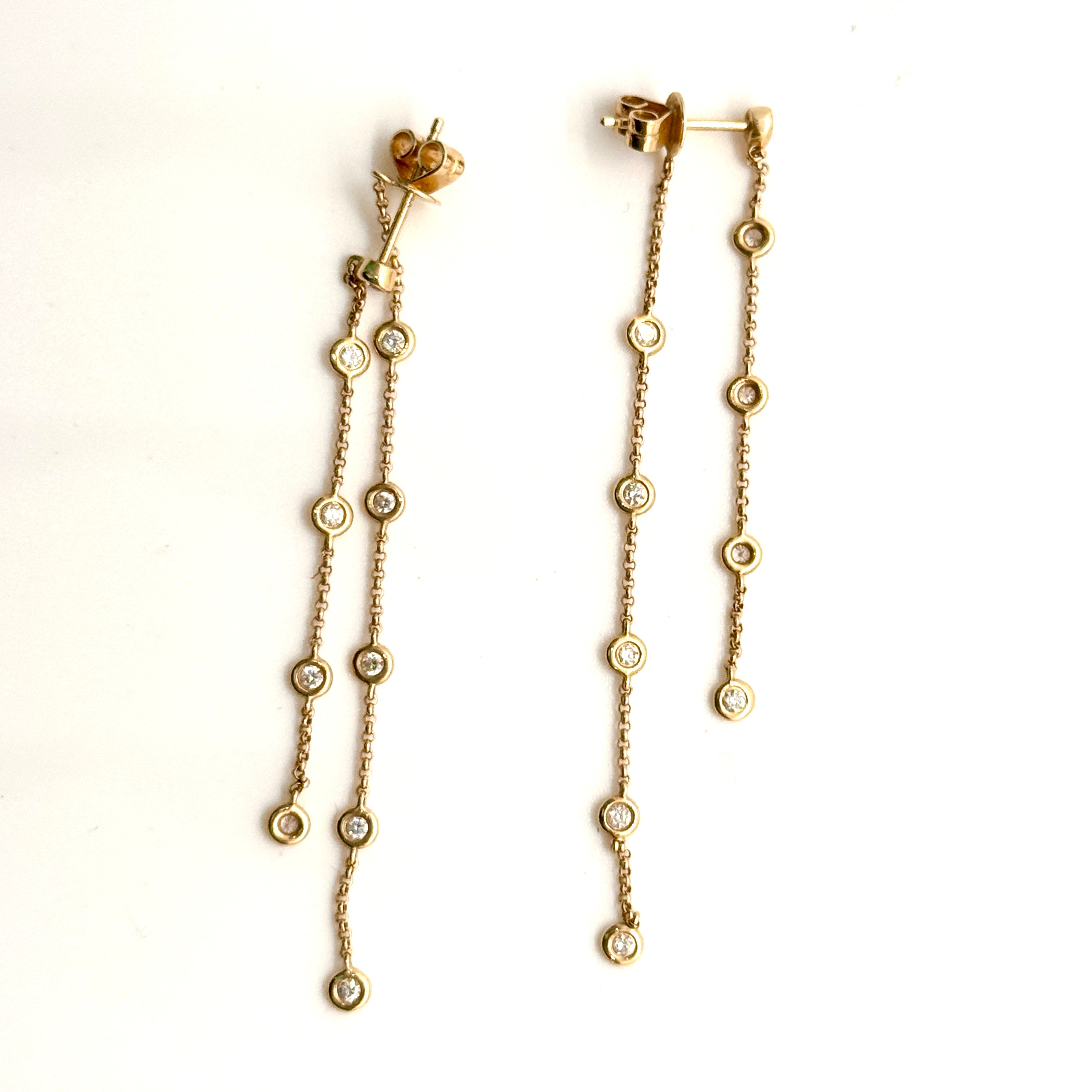 Bezel Diamond Chain Earrings