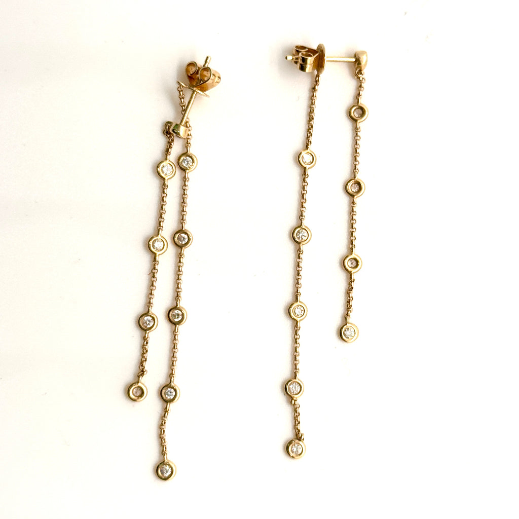 Bezel Diamond Chain Earrings