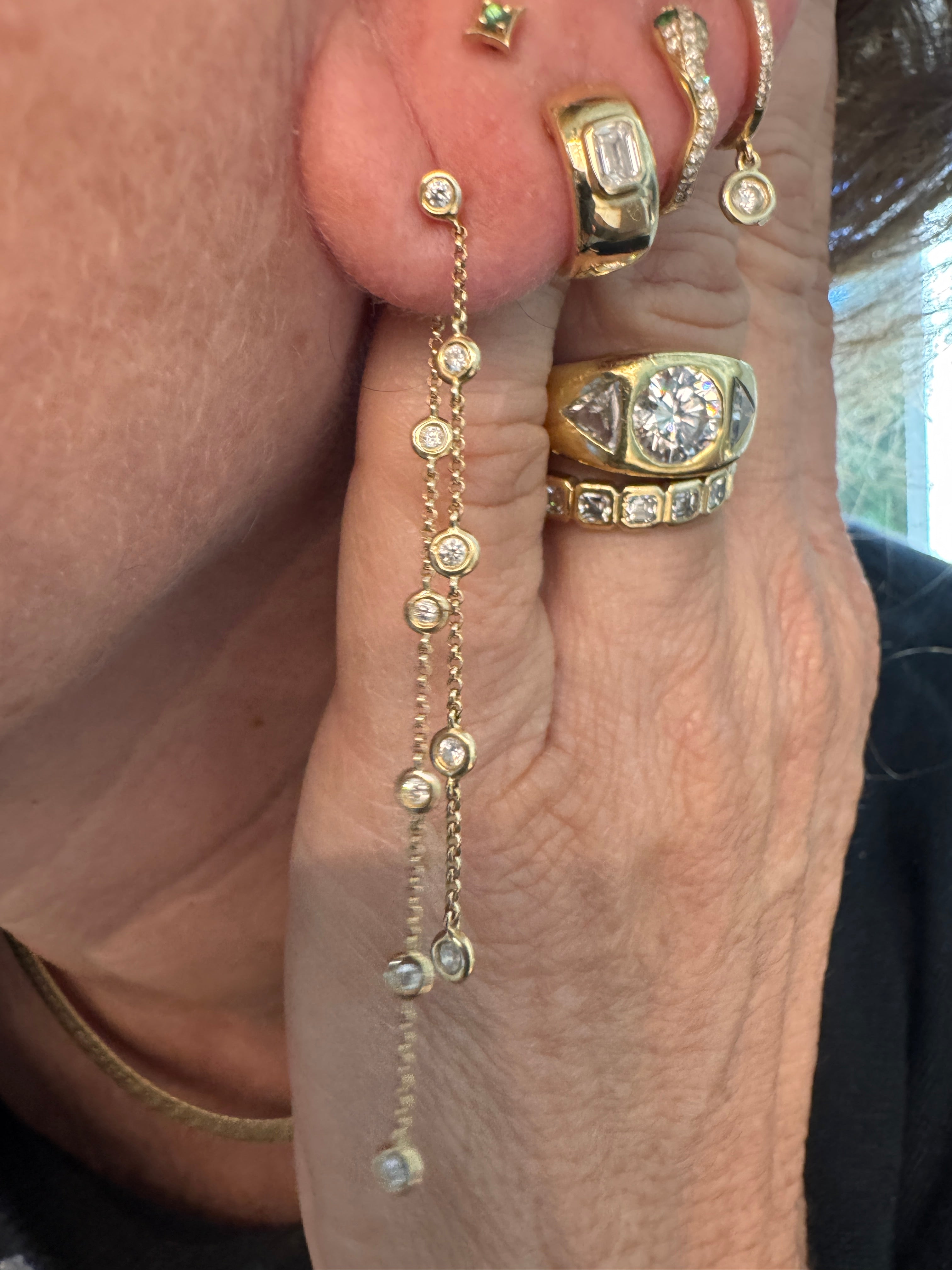 Bezel Diamond Chain Earrings