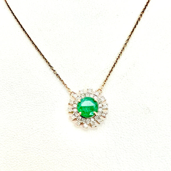 Emerald Diamond Sunburst Necklace