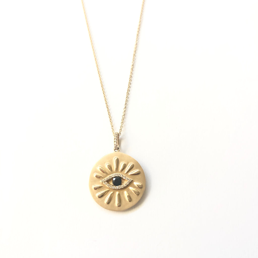 Large Evil Eye Gold Coin Necklace