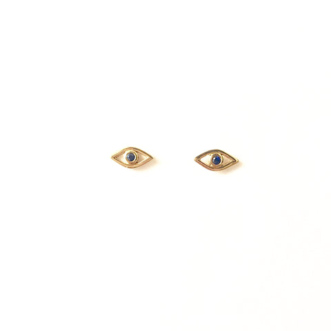 14k Gold Evil Eye Studs with Sapphire - A.FIER LIFESTYLE