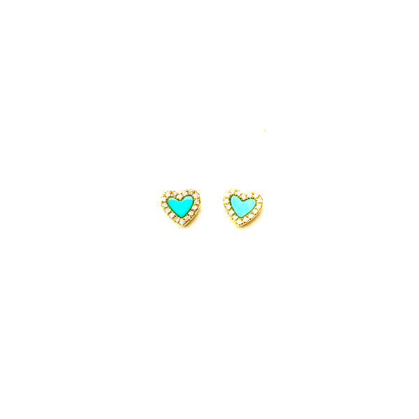 Mini turquoise heart earrings - PAIR