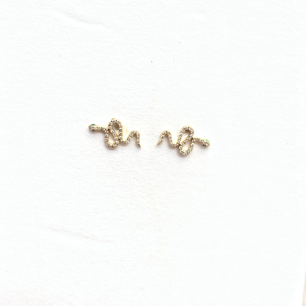 Snake Diamond and Gold Earrings - PAIR