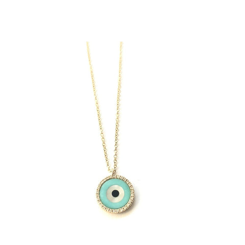 Small Round Turquoise and Diamond Evil Eye Necklace