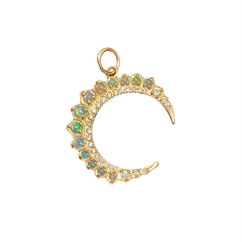 Opal and diamond crescent moon