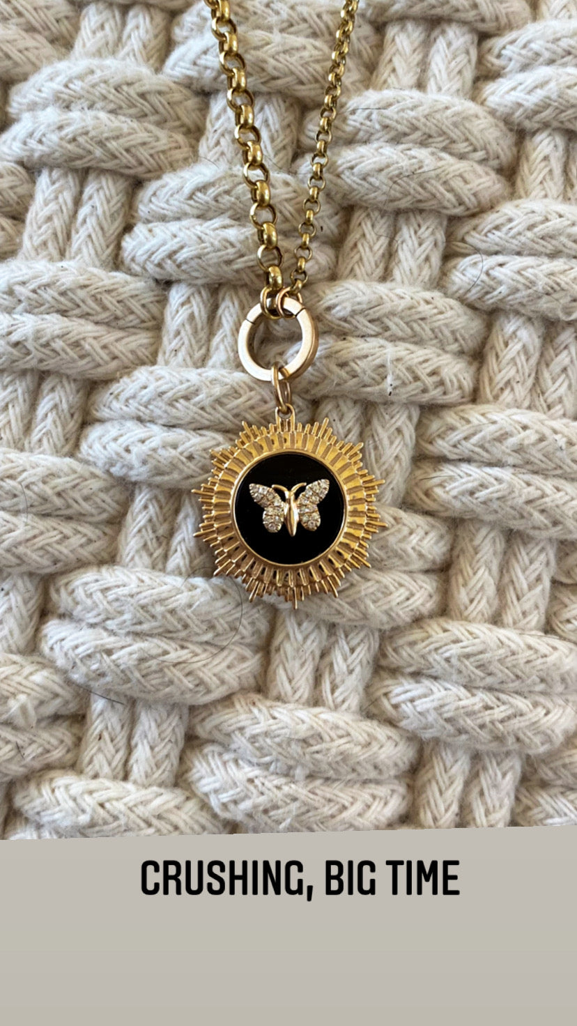 Black Onyx Diamond Butterfly Charm