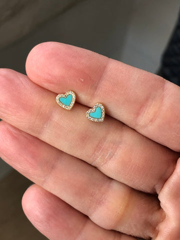 Mini turquoise heart earrings - PAIR