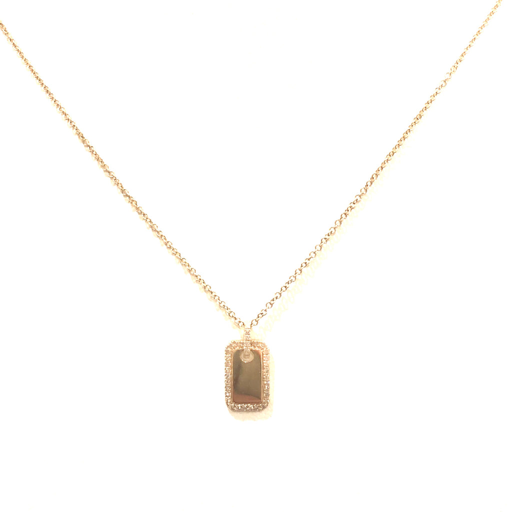 Gold and Diamond Mini Dog Tag Necklace