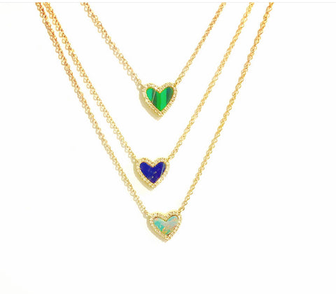Gemstone & Diamond Heart Necklaces