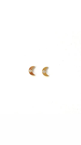 Gold Moon and Diamond Earrings - PAIR