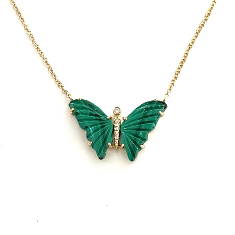 Malachite Diamond Butterfly Necklace