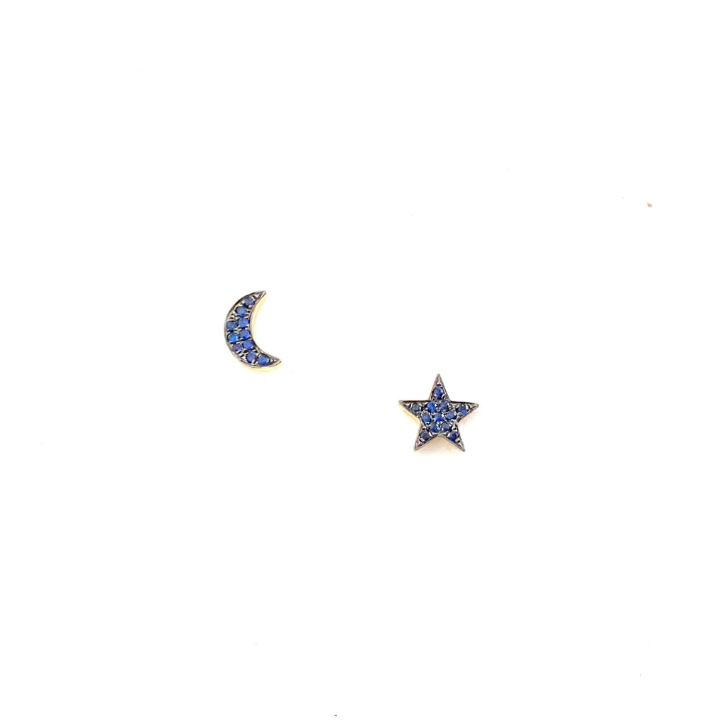 Sapphire Moon and Star Stud Earrings - PAIR