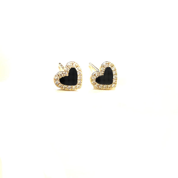 Mini black onyx heart earrings - PAIR