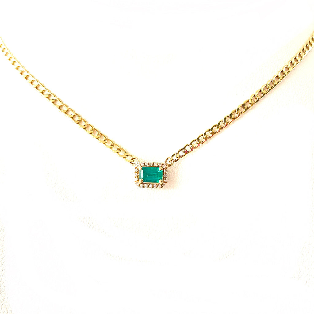 Emerald Solitaire Cuban Chain Necklace