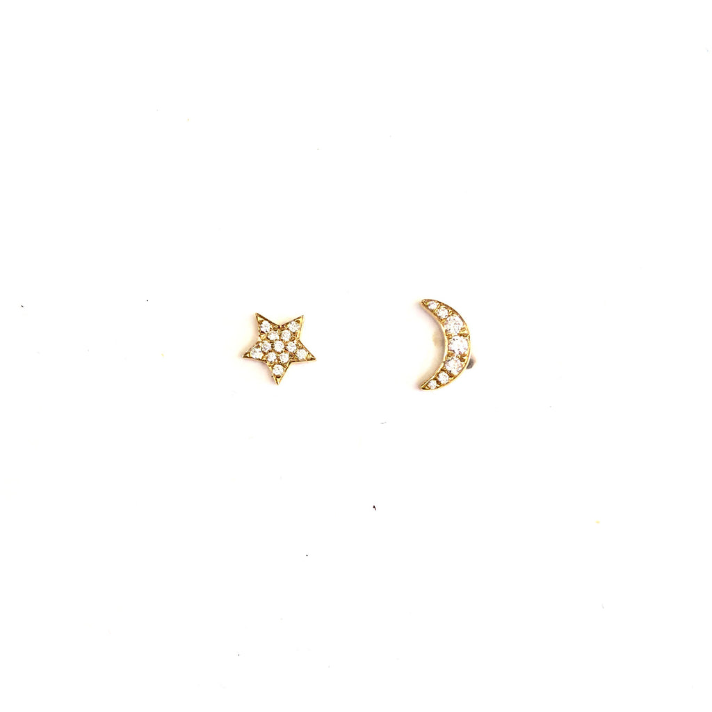 Moon & Star Diamond Earrings - PAIR
