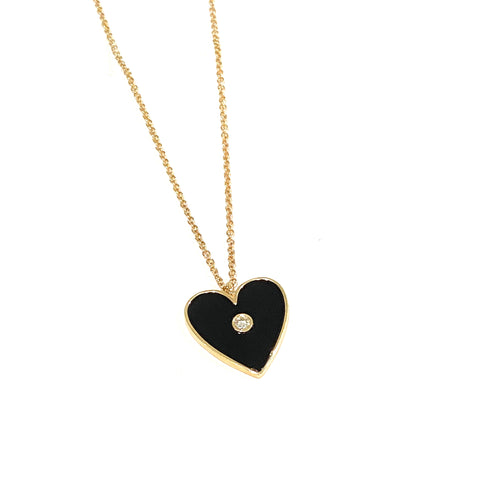 Black Onyx and Diamond Heart Necklace