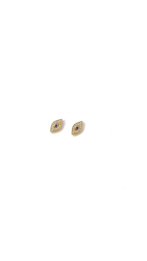 Pave diamond & sapphire evil eye earrings - PAIR