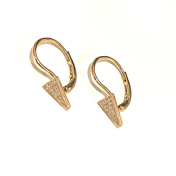 Pave diamond triangle lever back earrings (pair)